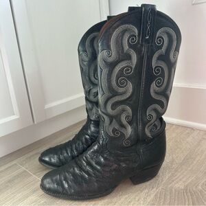Vintage Tony Lama exotic full quill ostrich leather western cowboy boots flawed.